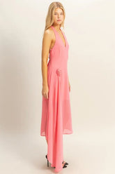 HYFVE Chiffon Halter Asymmetrical Hem Dress OutfitFlow